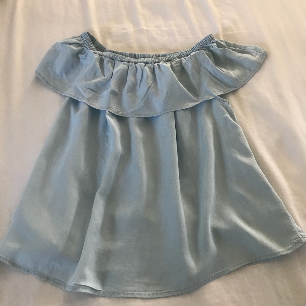 Chambray Ruffle Top
